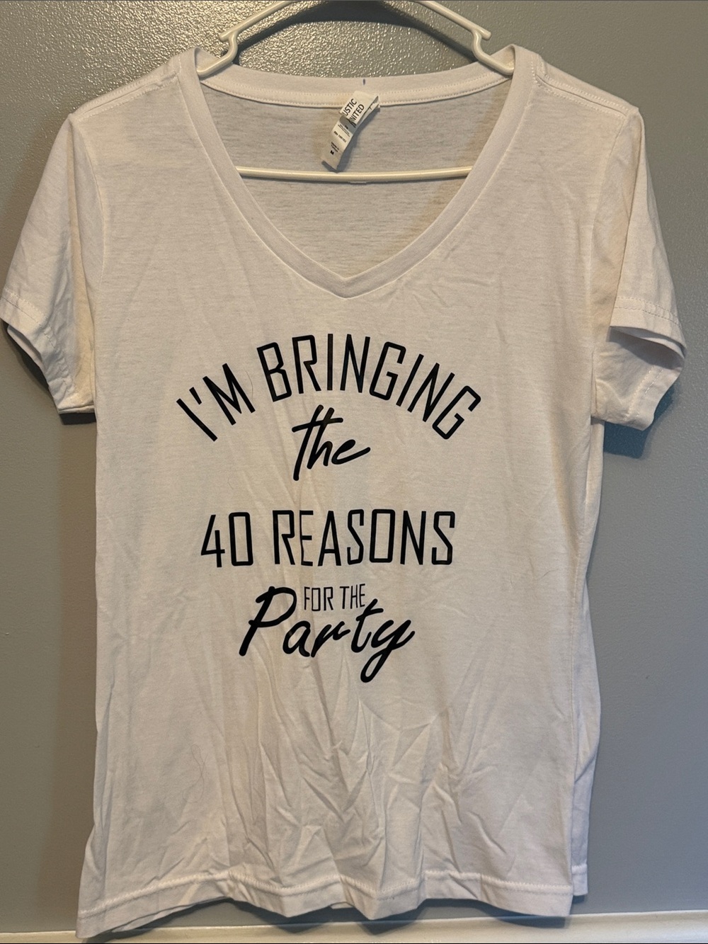 White V-Neck Graphic Tee - 40 Reasons Party